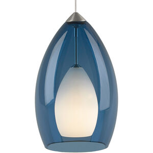 Fire 1 Light 120 Chrome Low-Voltage Pendant Ceiling Light in Monopoint, Steel Blue Glass