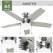 Anisten 44 inch Brushed Nickel with Matte Nickel/Light Grey Oak Blades Ceiling Fan