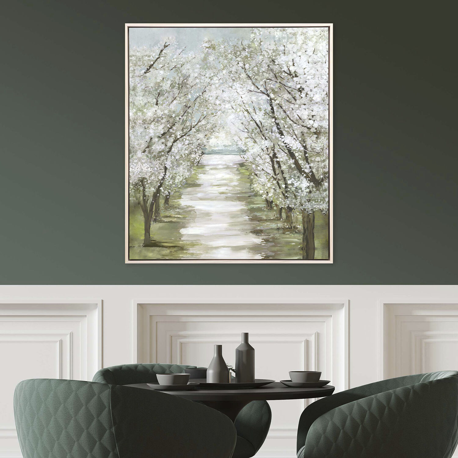 Landscapes White and Neutral and Green and Pink Canvas