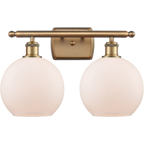 Ballston Athens 2 Light 16 inch Brushed Brass Bath Vanity Light Wall Light in Matte White Glass, Ballston
