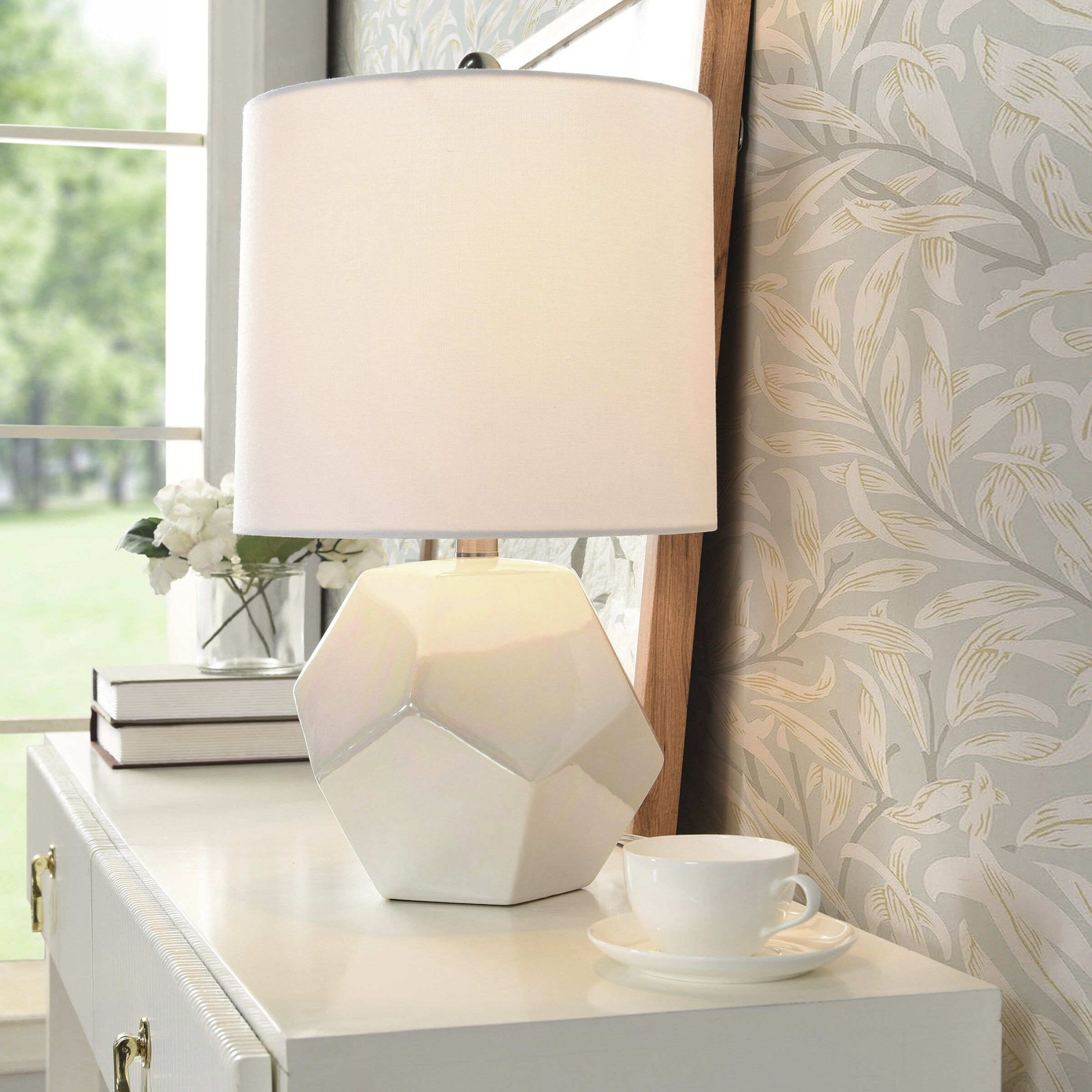 Prism Pearl 19 inch 60.00 watt Gloss White with Iridescent Pearl Glaze and Brussels White Table Lamp Portable Light