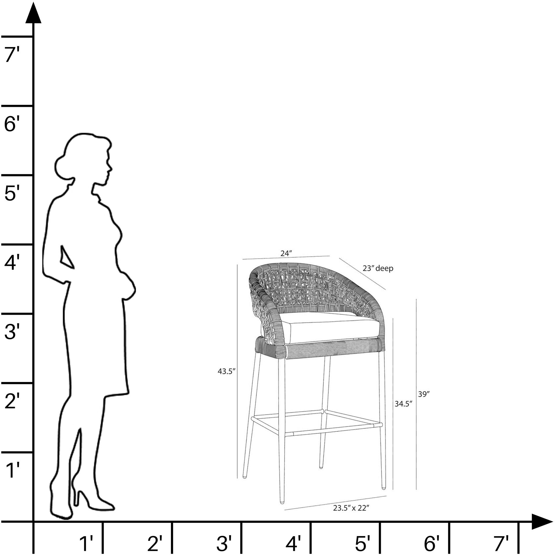 Juri 43.5 inch Porpoise and Charcoal Brown with Dark Gray Outdoor Bar Stool