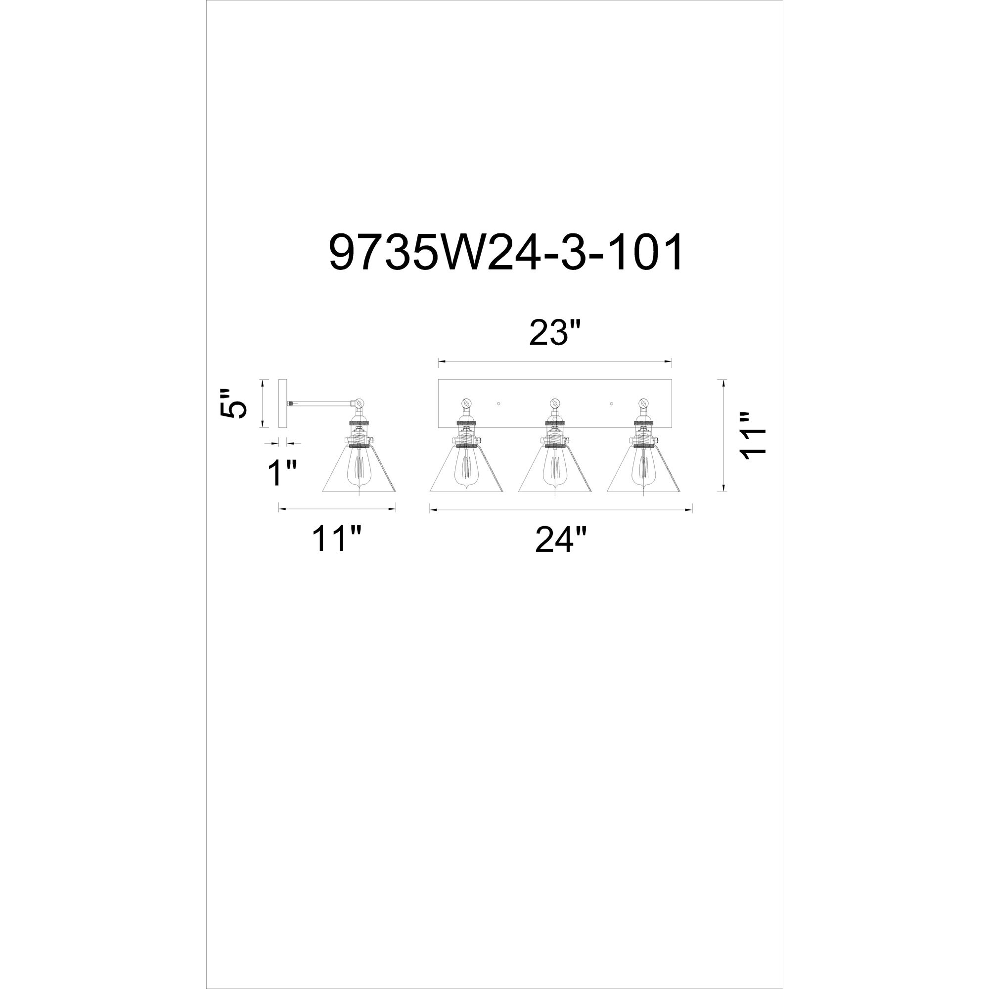 Eustis 3 Light 24 inch Black and Gold Brass Wall Light