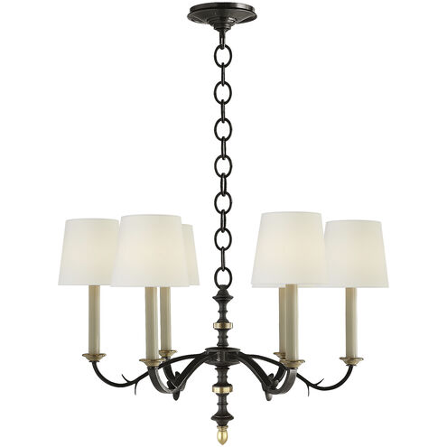 Thomas O'Brien Channing 6 Light 28 inch Blackened Rust and Hand-Rubbed Antique Brass Chandelier Ceiling Light in Linen, Small