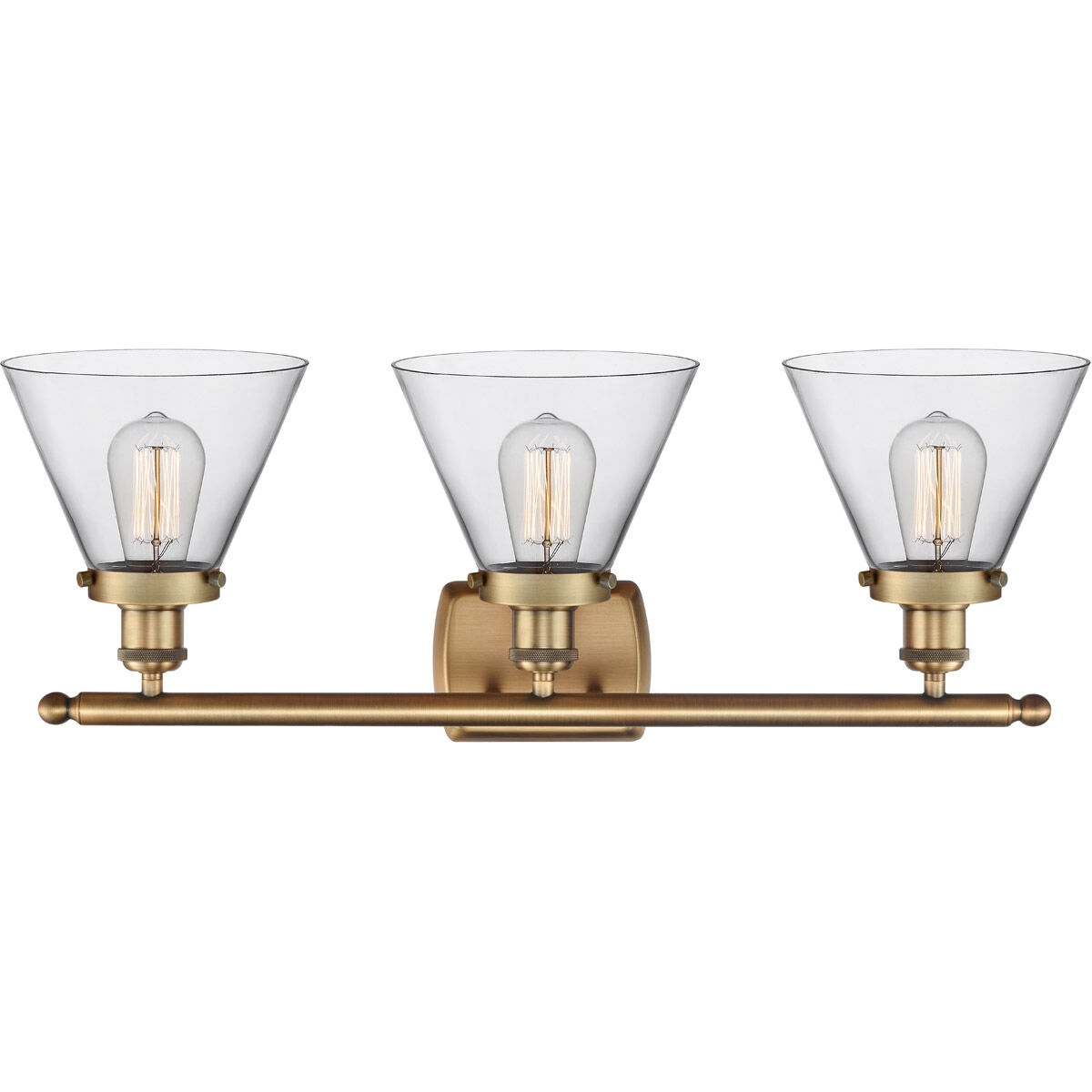 Ballston Large Cone 3 Light 26 inch Brushed Brass Bath Vanity Light Wall Light in Clear Glass