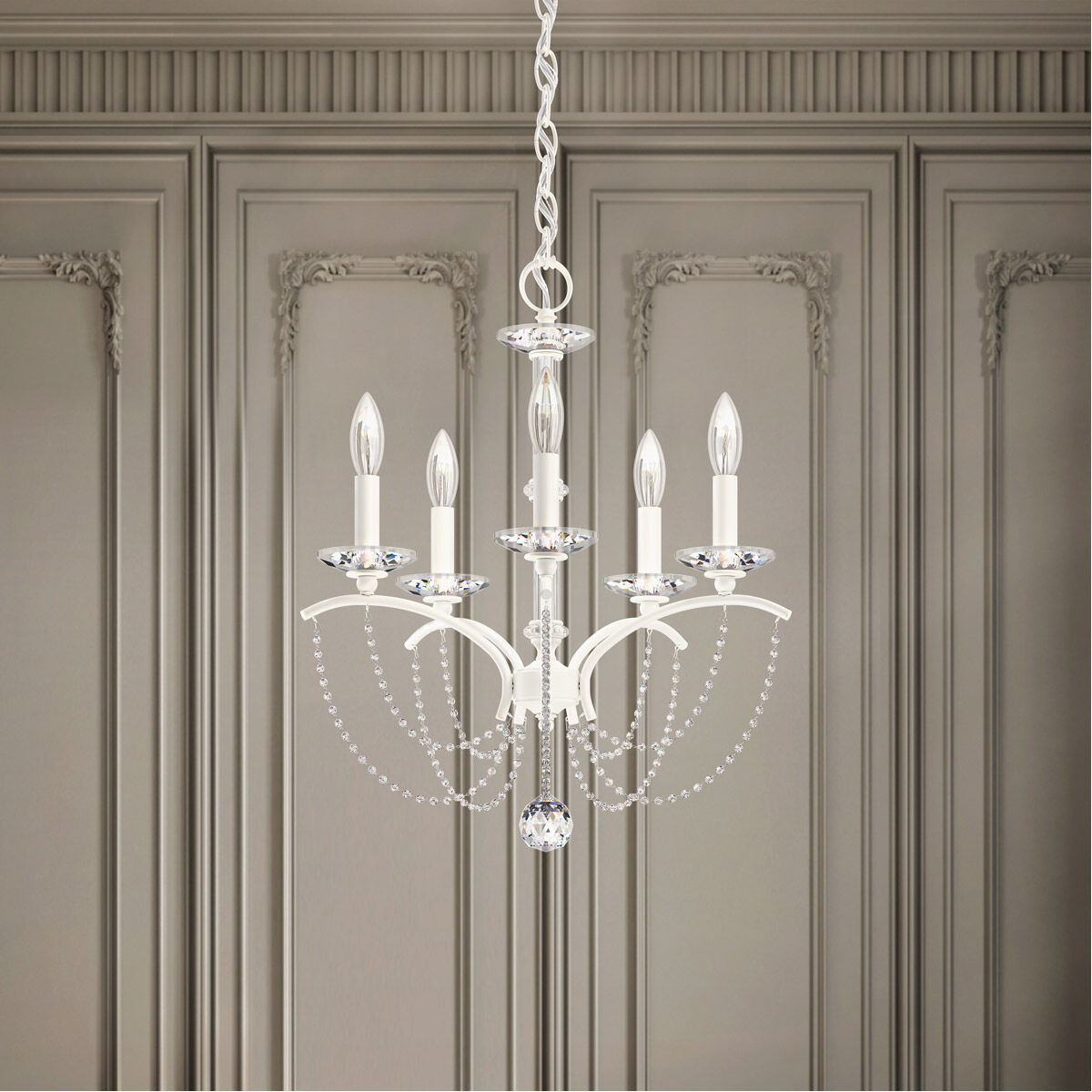 Priscilla 5 Light White Chandelier Ceiling Light in Optic, Adjustable Height