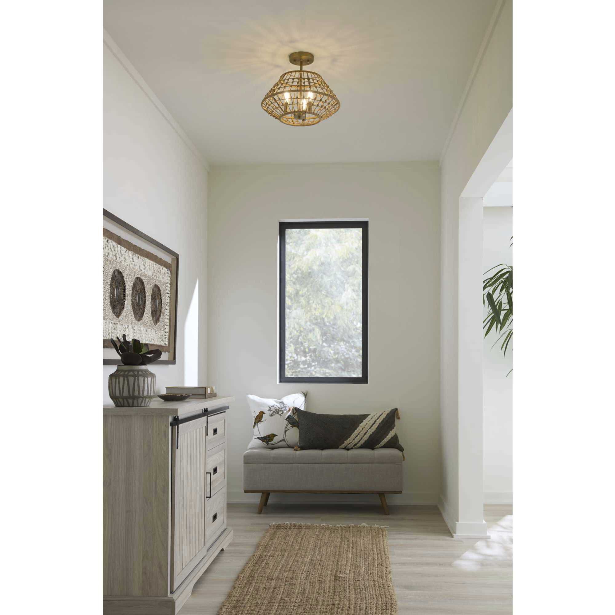 Laila 3 Light 16 inch Vintage Brass Semi-Flush Mount Convertible Ceiling Light, Design Series