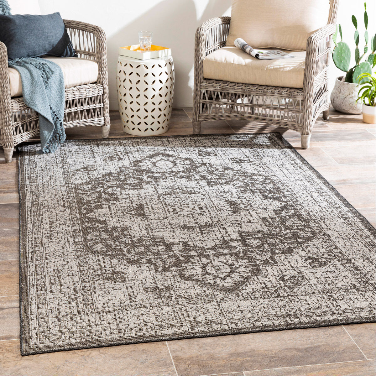 Veranda 87 X 63 inch Medium Gray/White/Black/Wheat Rugs, Rectangle