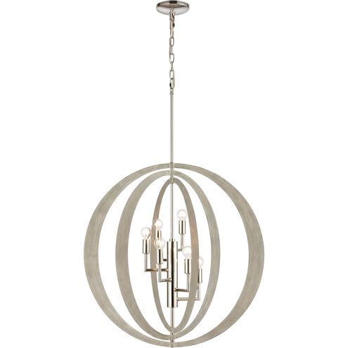 Retro Rings 6 Light 26 inch Sandy Beechwood with Polished Nickel Chandelier Ceiling Light