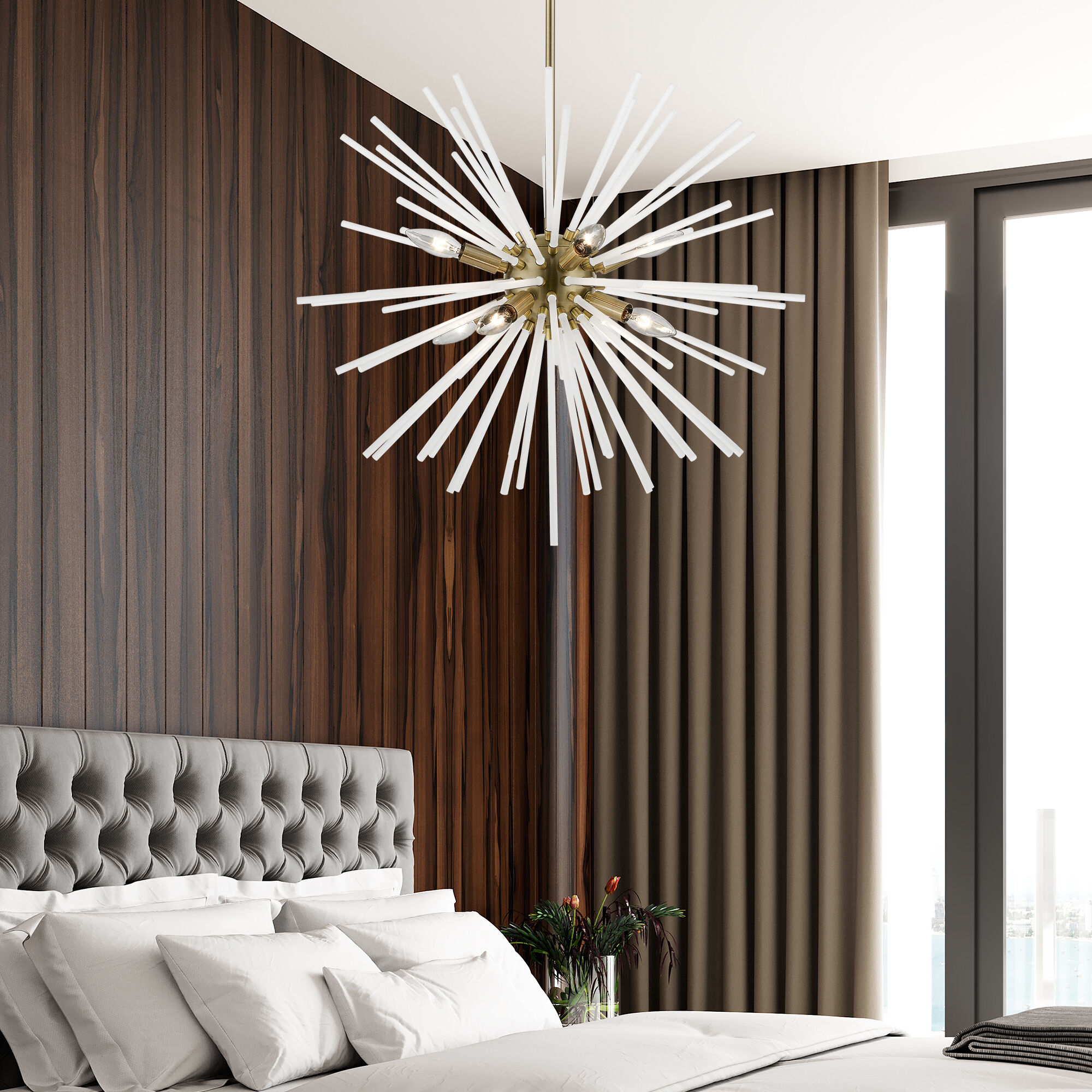 Uptown 8 Light 25.75 inch Antique Brass Pendant Chandelier Ceiling Light