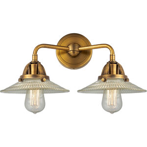 Nouveau 2 Halophane LED 17 inch Brushed Brass Bath Vanity Light Wall Light in Clear Halophane Glass