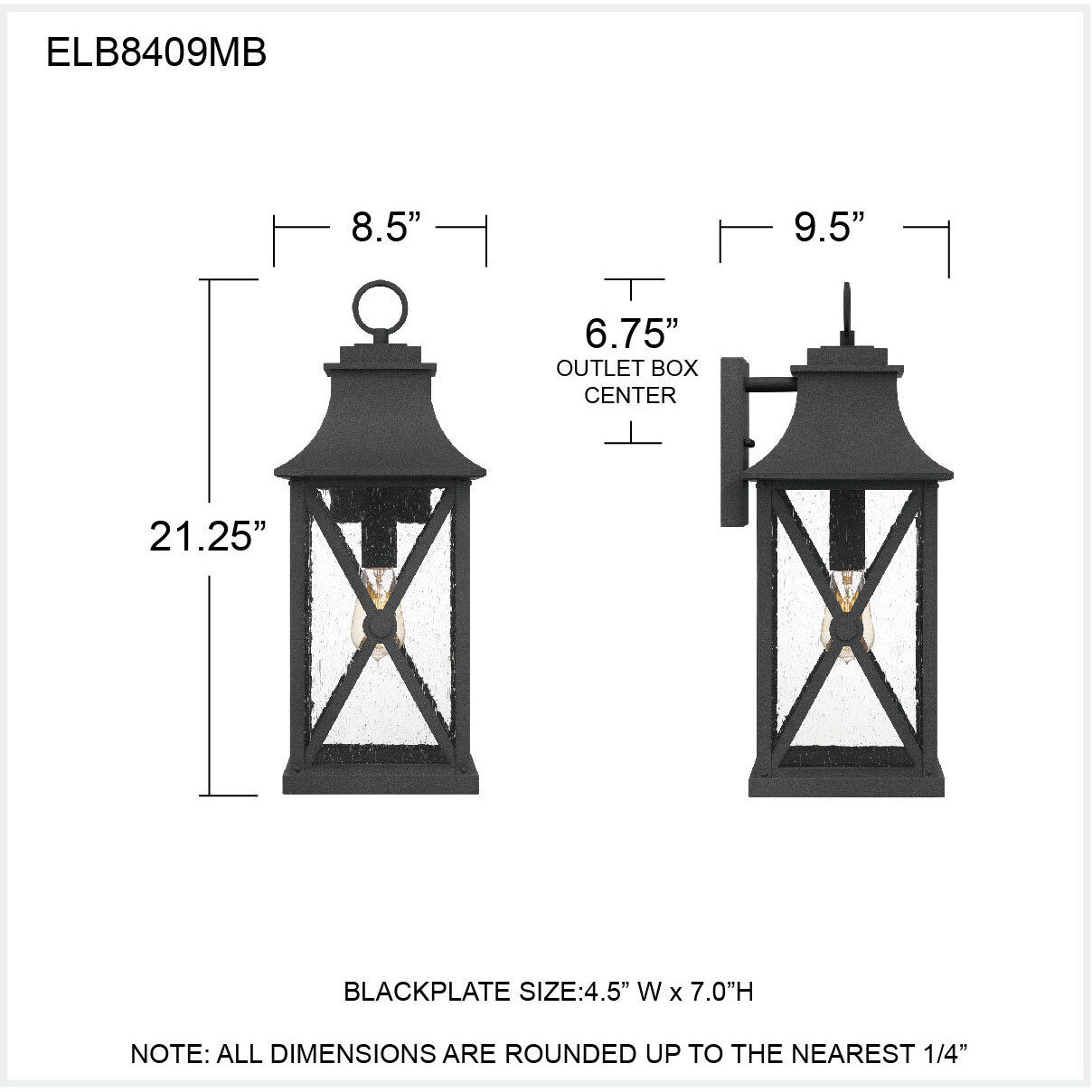 Ellerbee 1 Light 21 inch Mottled Black Outdoor Wall Lantern, Large
