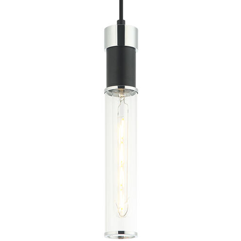 Tubo 1 Light 2 inch Matte Black and Chrome Pendant Ceiling Light