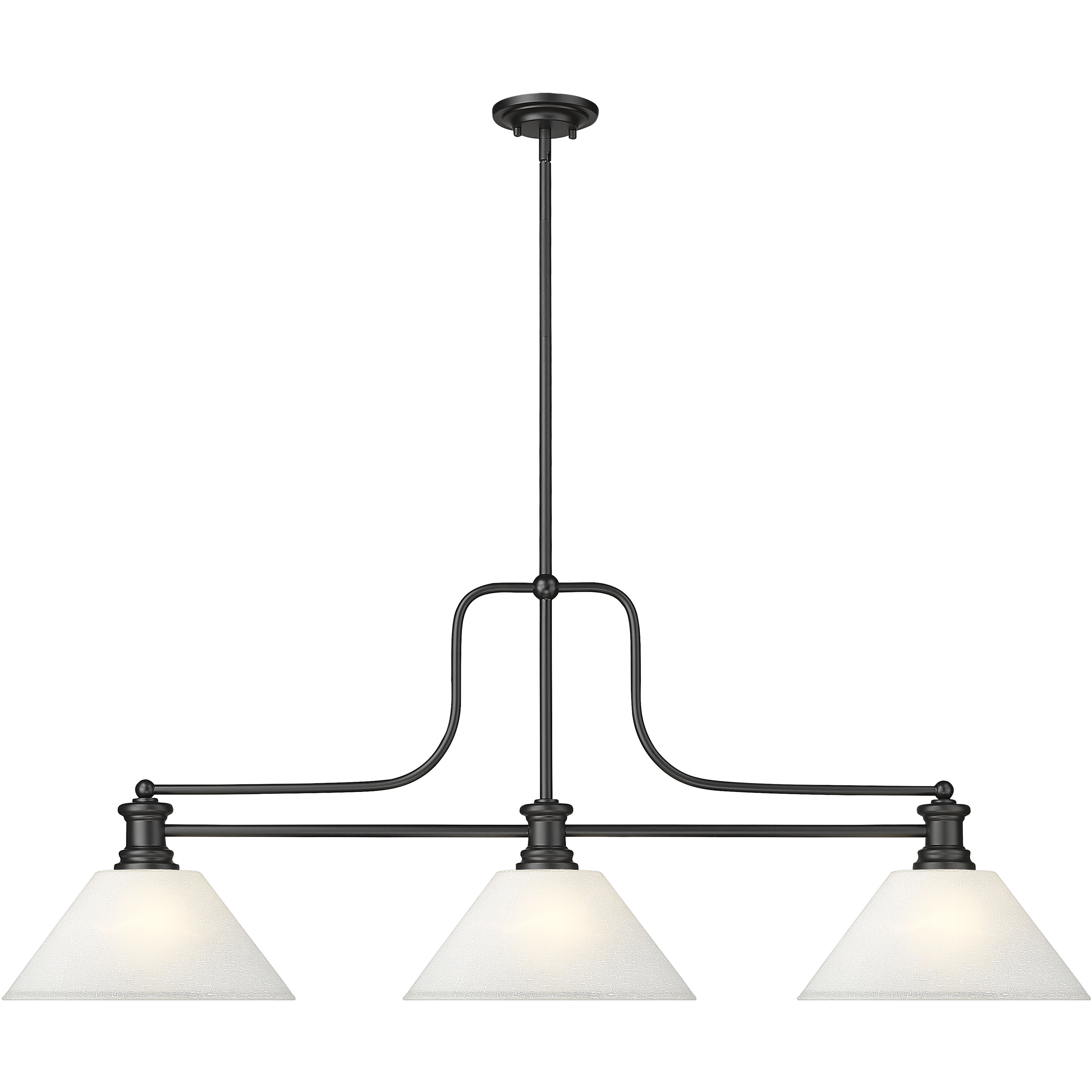 Melange 3 Light 52 inch Matte Black Billiard Ceiling Light in White Linen Glass