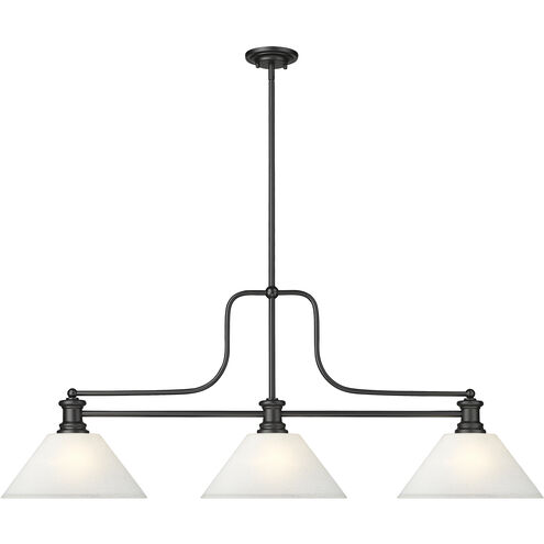 Melange 3 Light 52 inch Matte Black Billiard Ceiling Light in White Linen Glass