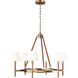 Katie 6 Light 32 inch Time Worn Brass / Saddle Leather Chandelier Ceiling Light