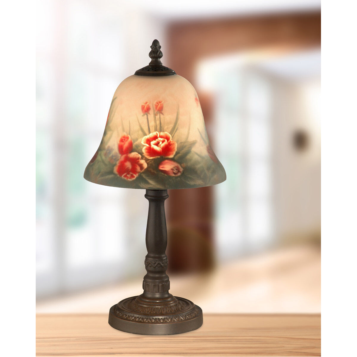 Evelyn 15 inch 60.00 watt Antique Bronze Table Lamp Portable Light in Hand Painted Art Glass, Antique Bronze Plating