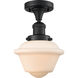 Franklin Restoration Small Oxford 1 Light 8 inch Matte Black Semi-Flush Mount Ceiling Light in Matte White Glass, Franklin Restoration