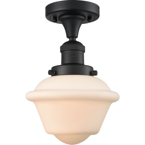 Franklin Restoration Small Oxford 1 Light 8 inch Matte Black Semi-Flush Mount Ceiling Light in Matte White Glass, Franklin Restoration
