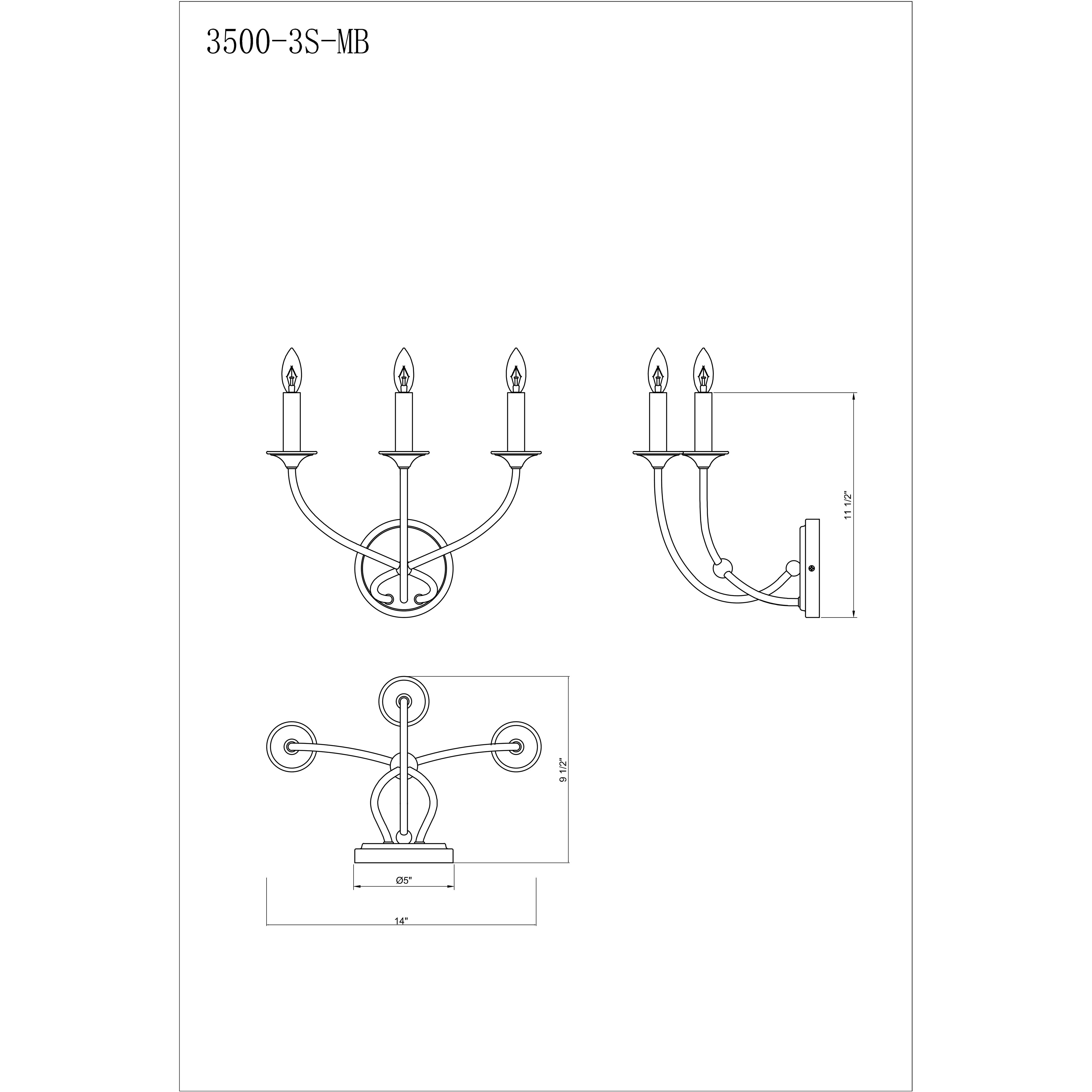 Arabella 3 Light 14 inch Matte Black Wall Sconce Wall Light