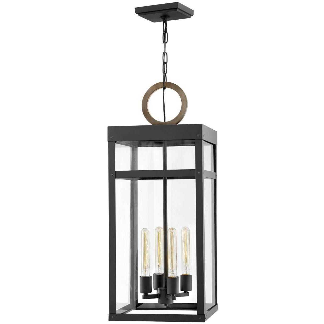 Open Air Porter LED 12 inch Black with Burnished Bronze Outdoor Hanging, Estate Series