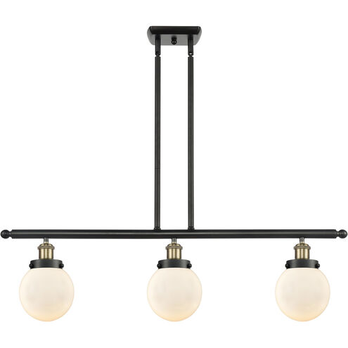 Ballston Beacon 3 Light 36 inch Black Antique Brass Island Light Ceiling Light in Matte White Glass