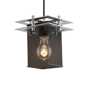 Metropolis 1 Light 7 inch Brushed Nickel Pendant Ceiling Light in Black Cord, Cylinder with Flat Rim
