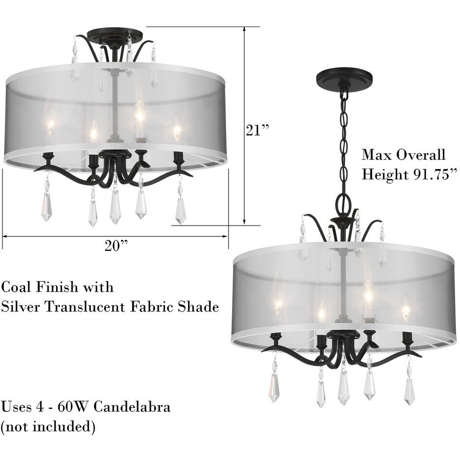 Laurel Estate 4 Light 20 inch Coal Semi Flush Ceiling Light