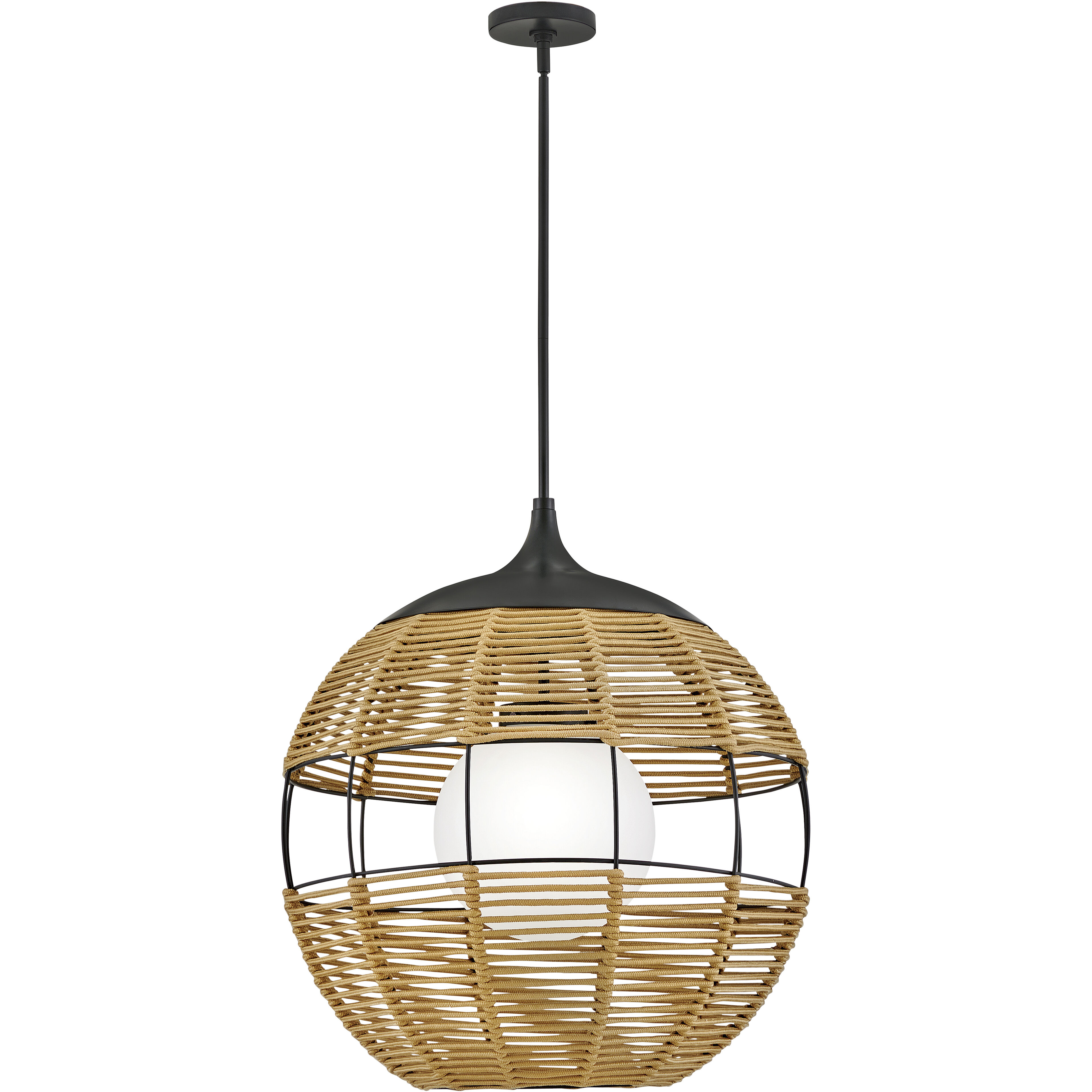 Open Air Maddox 24.25 inch Black Outdoor Pendant in Black / Natural Rattan