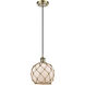 Ballston Farmhouse Rope LED 8 inch Antique Brass Mini Pendant Ceiling Light in White Glass with Brown Rope, Ballston