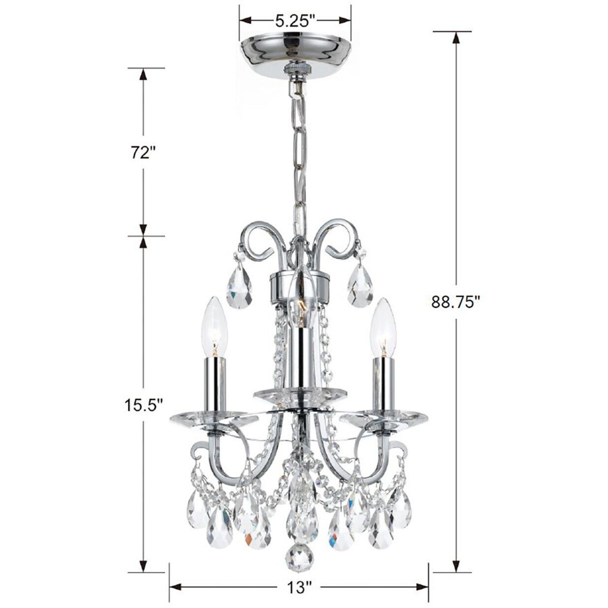 Othello 3 Light 13 inch Polished Chrome Mini Chandelier Ceiling Light in Clear Hand Cut