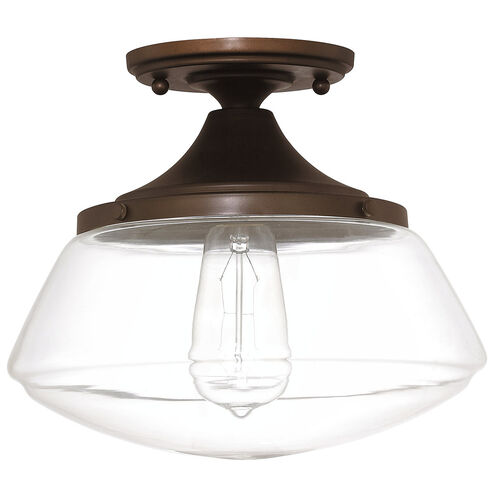 Schoolhouse 1 Light 10.5 inch Burnished Bronze Semi-Flush Mount Ceiling Light in Clear