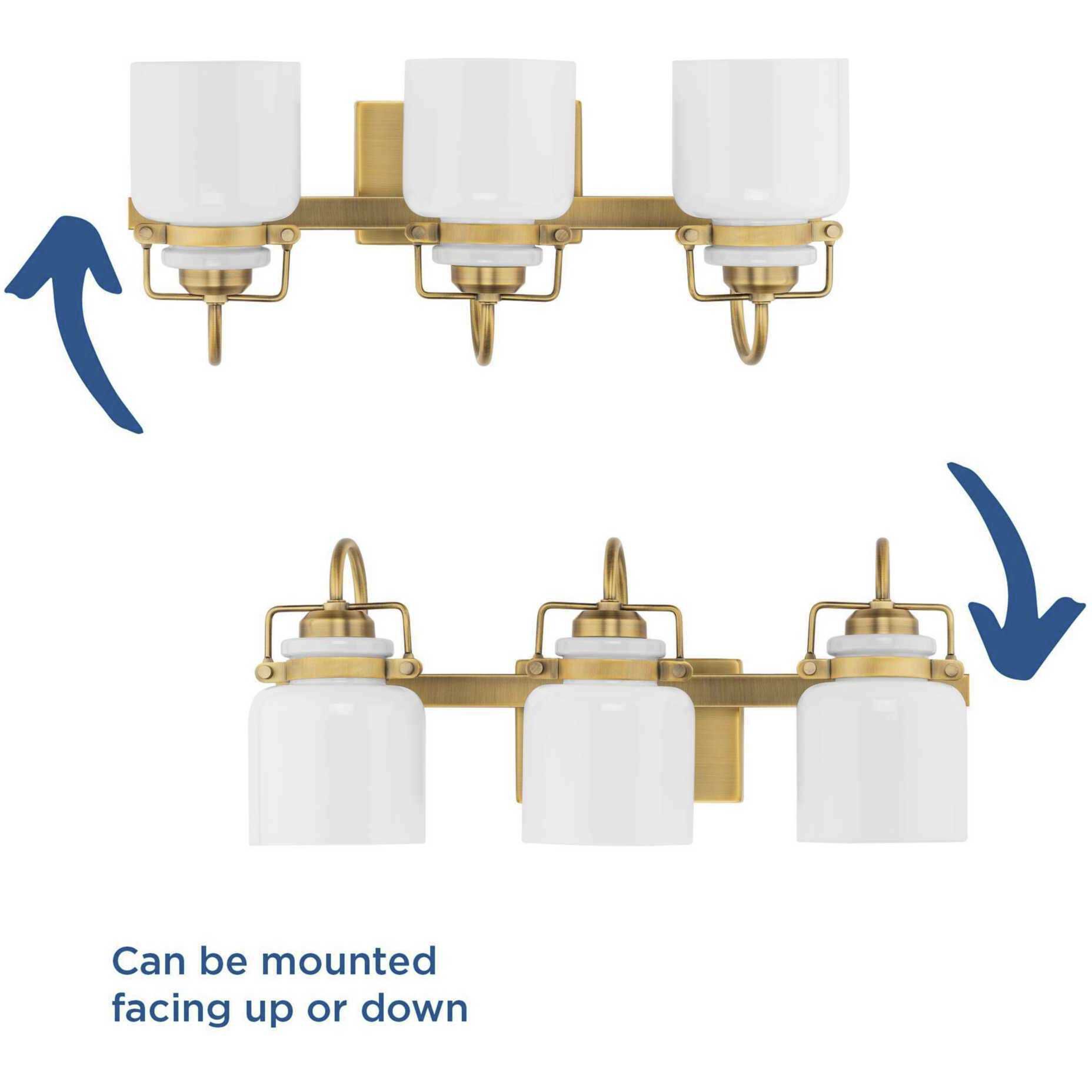 Fessler 3 Light 21.12 inch Vintage Brass Bath Light Wall Light