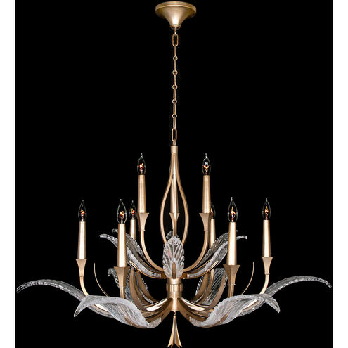 Plume 9 Light 45 inch Gold Chandelier Ceiling Light in Dichroic Feathers Studio Glass