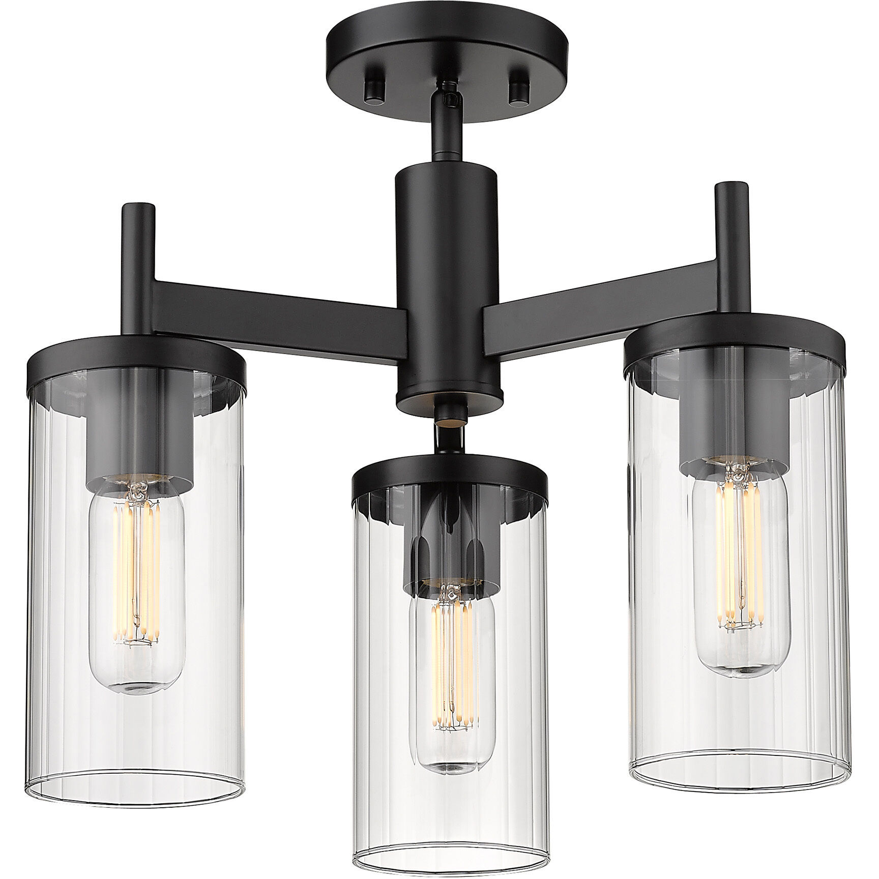 Winslett 3 Light 16.5 inch Matte Black Semi-Flush Mount Ceiling Light, Damp