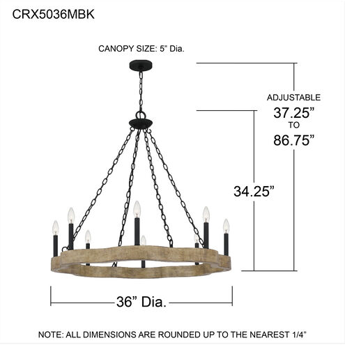 Croix 8 Light 36 inch Matte Black Chandelier Ceiling Light