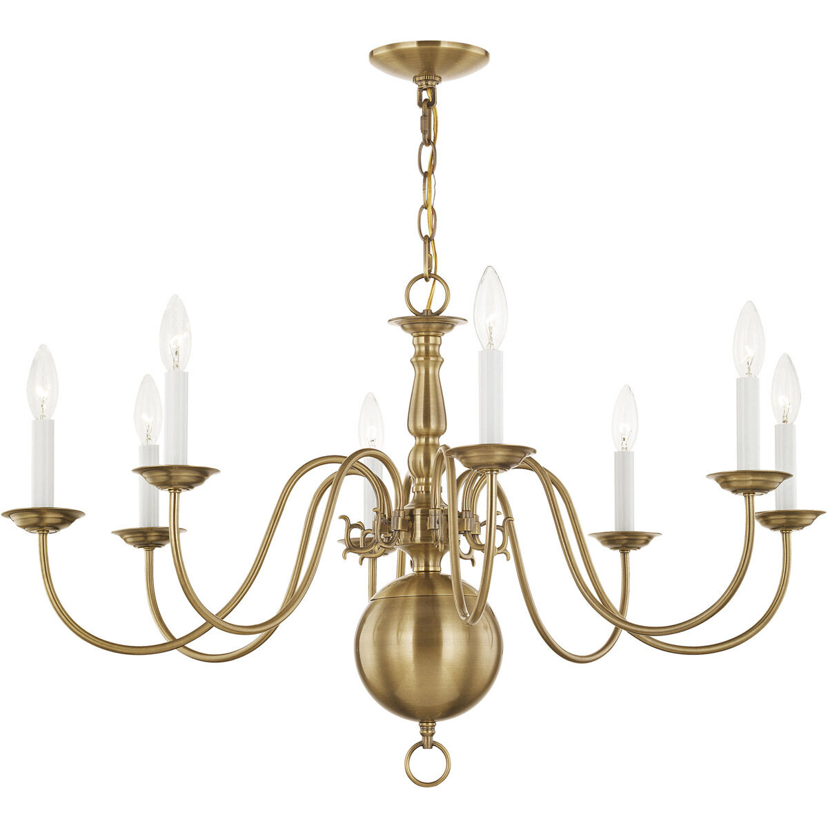 Williamsburgh 8 Light 32 inch Antique Brass Chandelier Ceiling Light