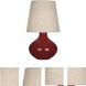 June 30.75 inch 150 watt Oxblood Table Lamp Portable Light in Buff Linen