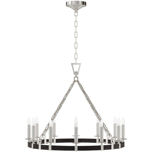 Chapman & Myers Darlana5 LED 30 inch Polished Nickel and Black Rattan Ring Chandelier Ceiling Light, Medium