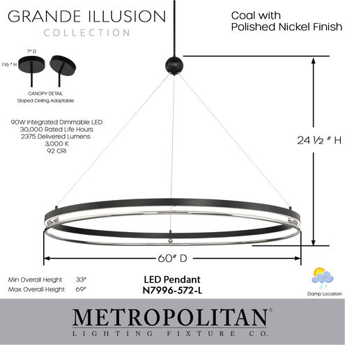 Grande Illusion LED 61 inch Coal with Polished Nickel Pendant Ceiling Light