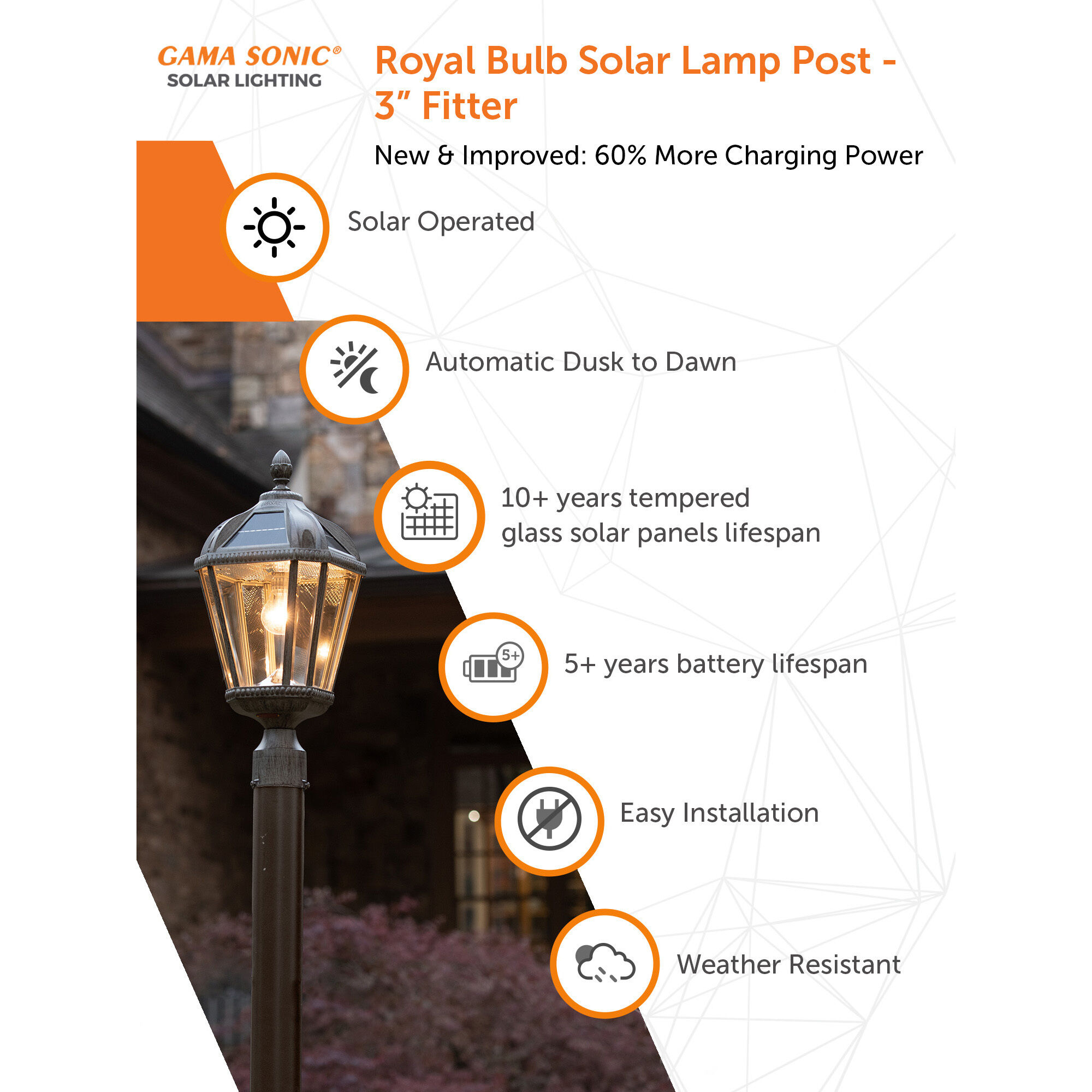 Gama Sonic 98B312 Royal LED 18 inch Weathered Bronze Post Light Solar