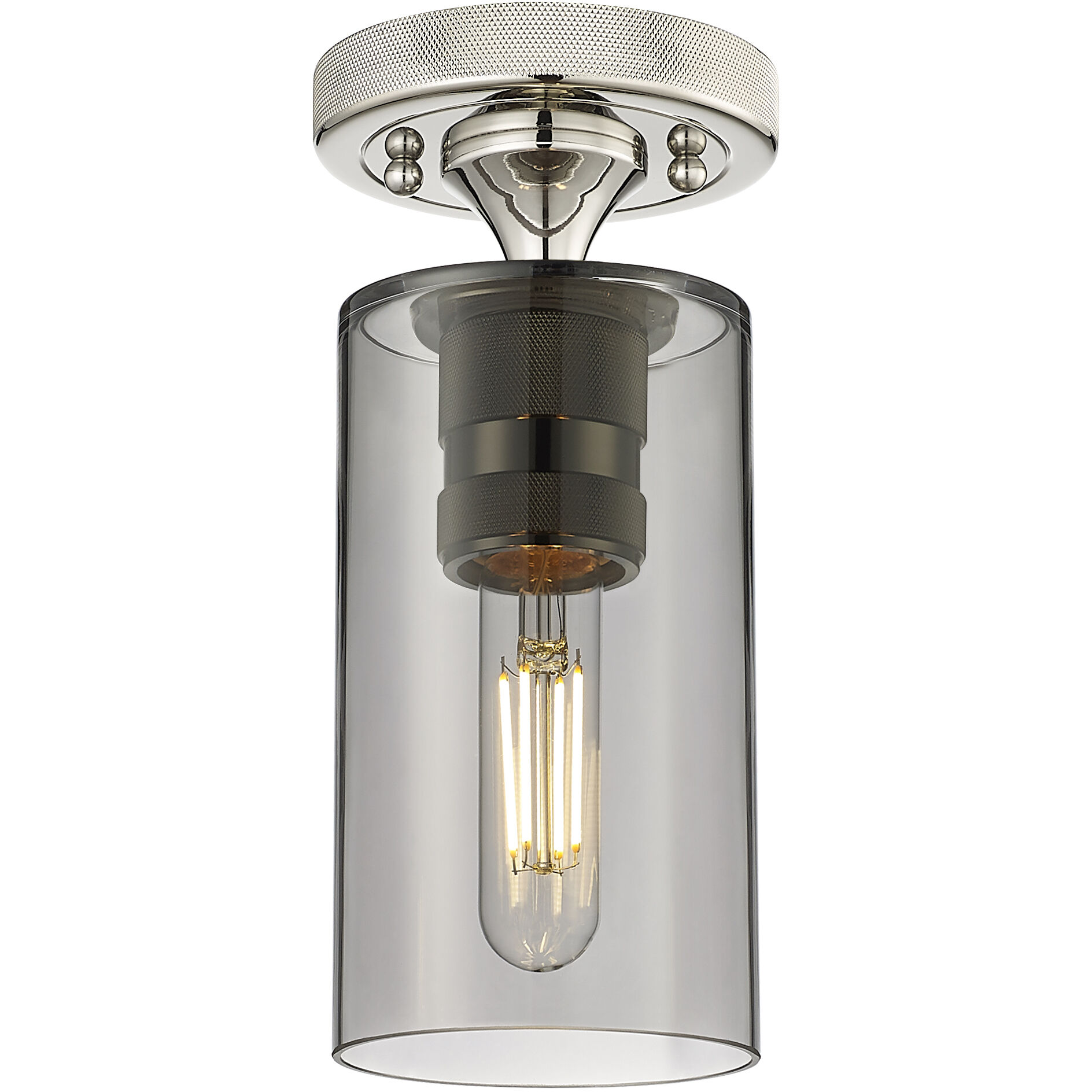 Downtown Urban Crown Point 1 Light 3.88 inch Polished Nickel Flush Mount Ceiling Light in Plated Smoke