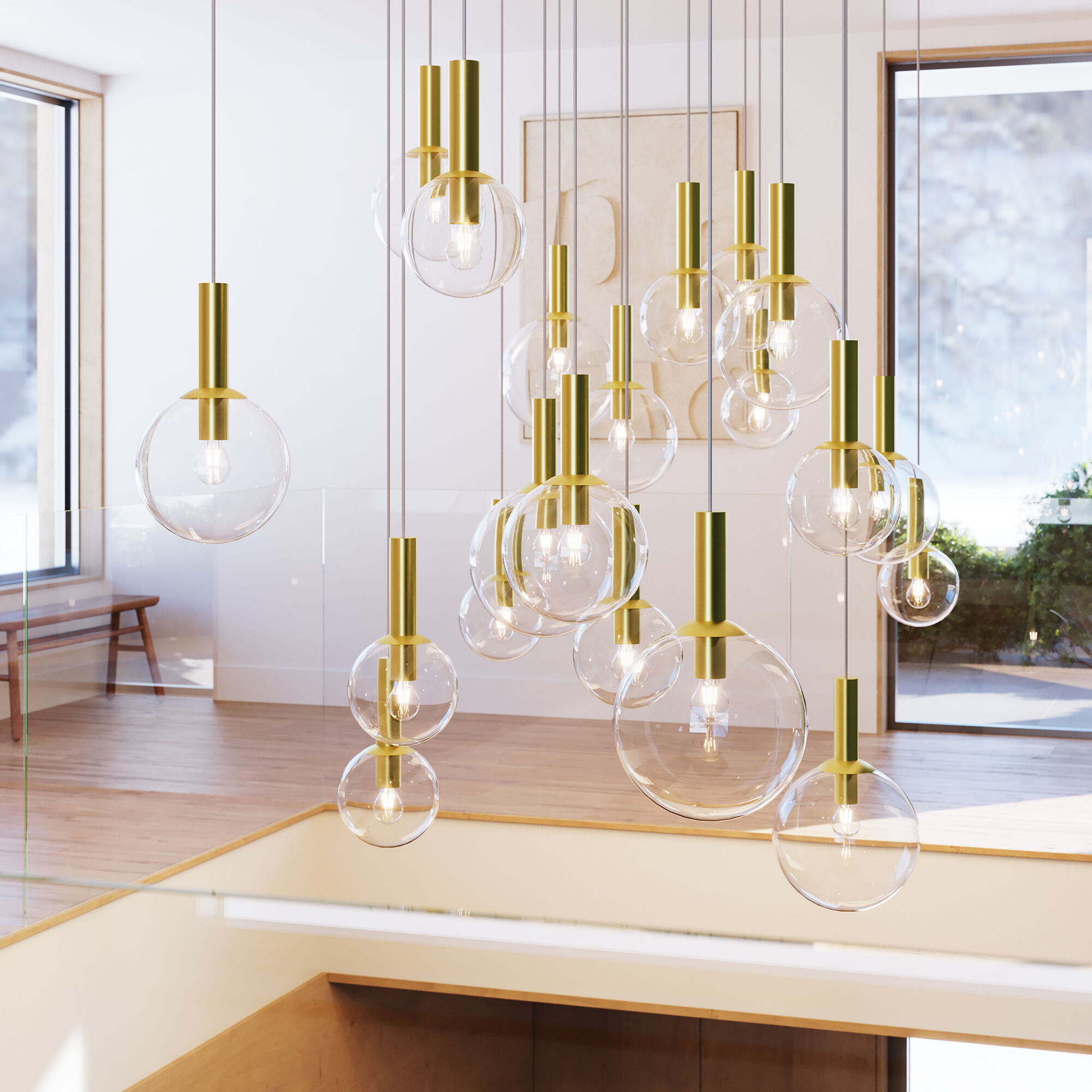 Bubbles 1 Light 8 inch Satin Brass Pendant Ceiling Light