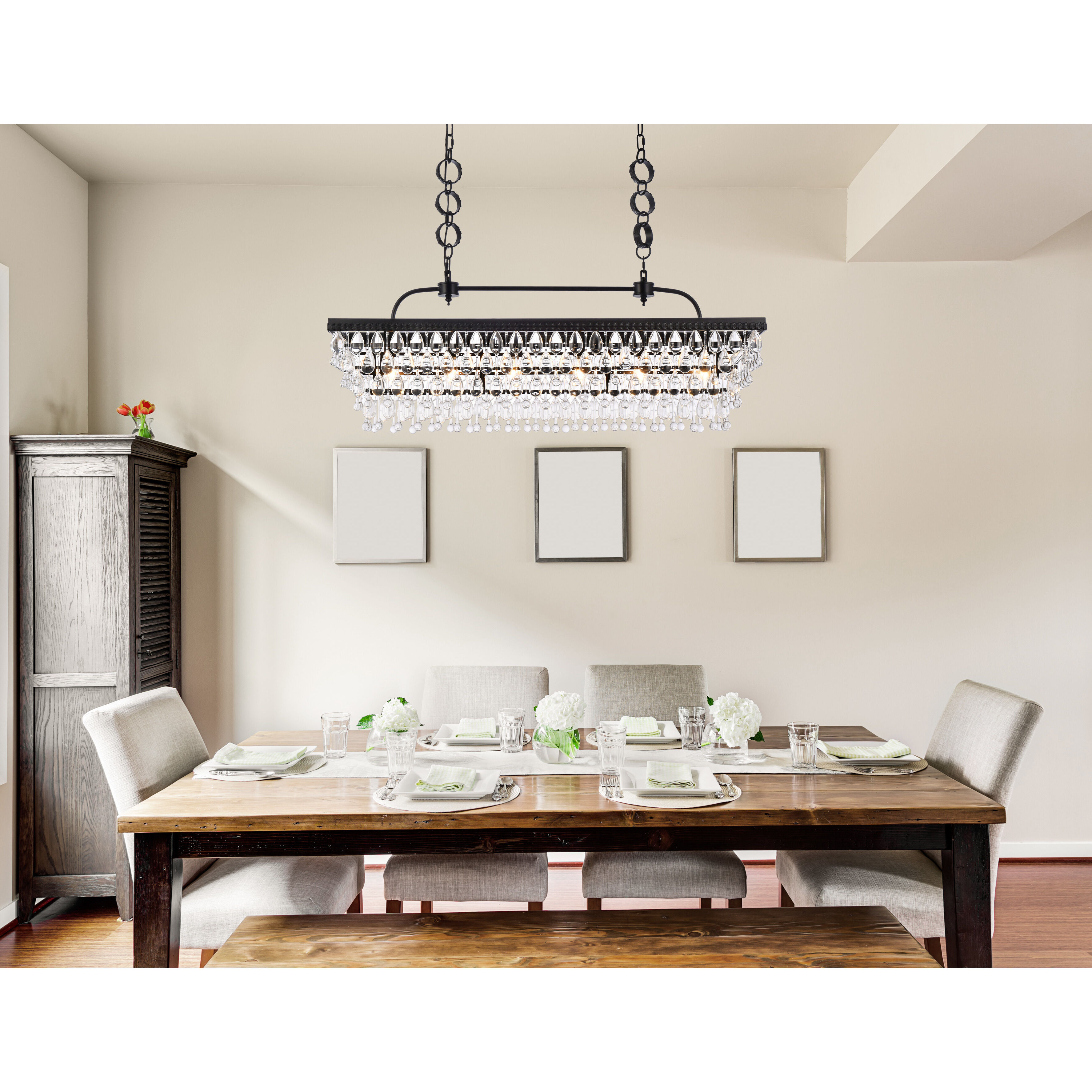 Nordic 6 Light 40 inch Black Linear Pendant Ceiling Light