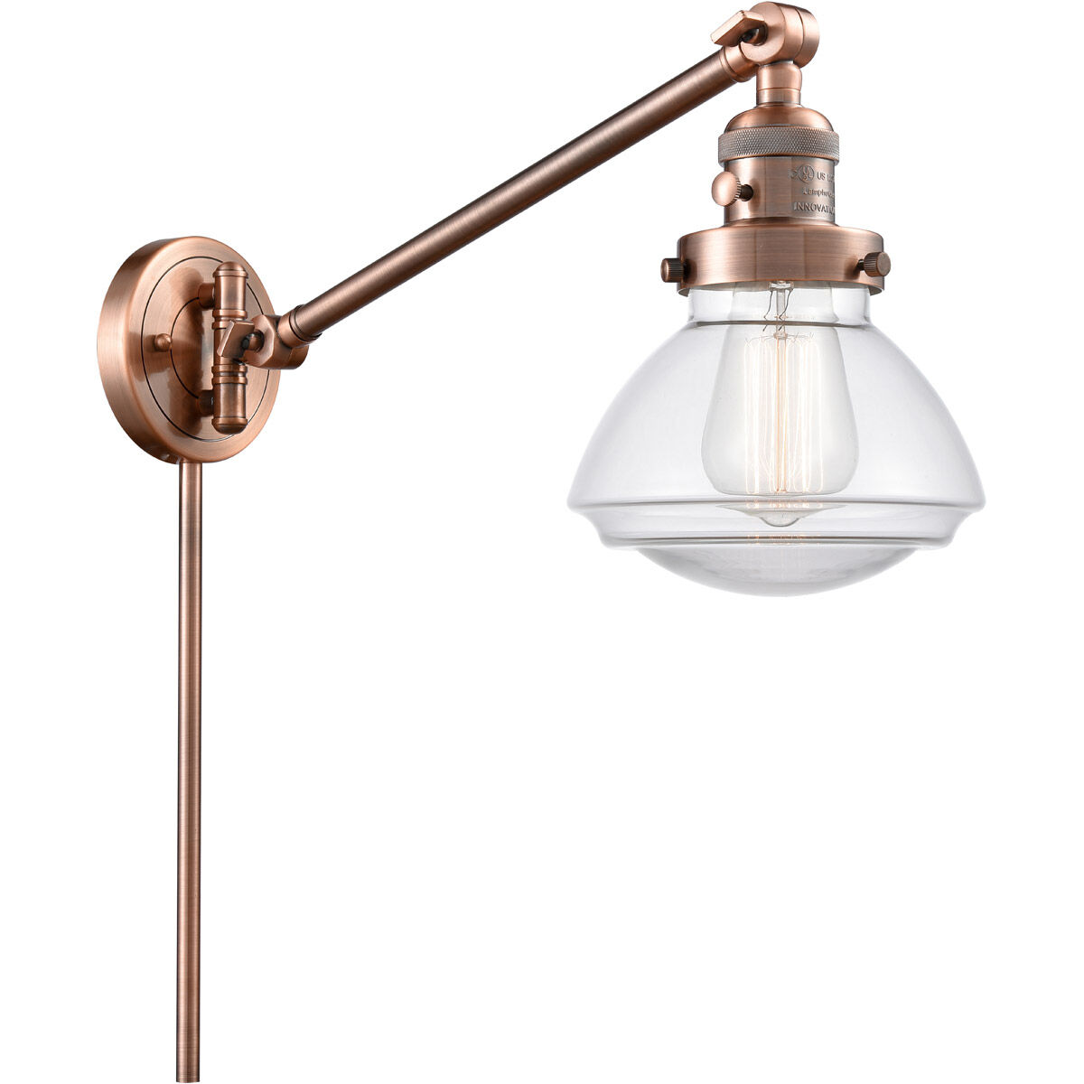 Olean 18 inch 3.50 watt Antique Copper Swing Arm Wall Light, Franklin Restoration