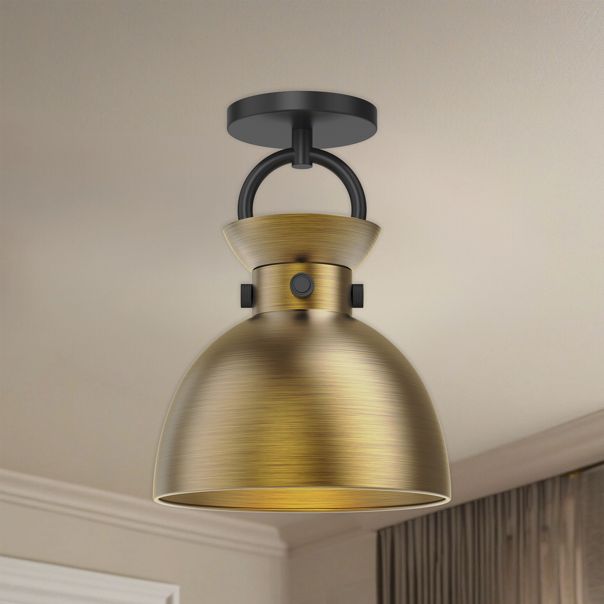 Alora Mood Waldo 1 Light 8.75 inch Matte Black/Aged Gold Semi-Flush Mount Ceiling Light in Matte Black and Aged Gold