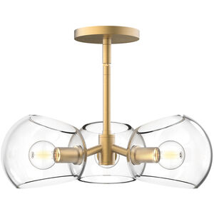 Willow 3 Light 16 inch Brushed Gold Pendant Ceiling Light in Clear Glass