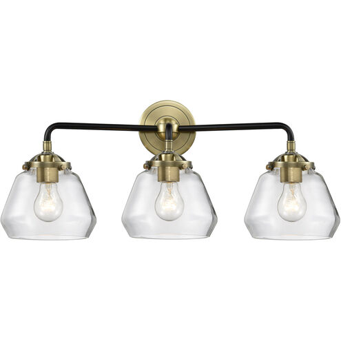 Nouveau Fulton 3 Light 25 inch Black Antique Brass Bath Vanity Light Wall Light in Clear Glass, Nouveau