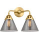 Nouveau 2 Large Cone 2 Light 16 inch Satin Gold Bath Vanity Light Wall Light in Plated Smoke Glass