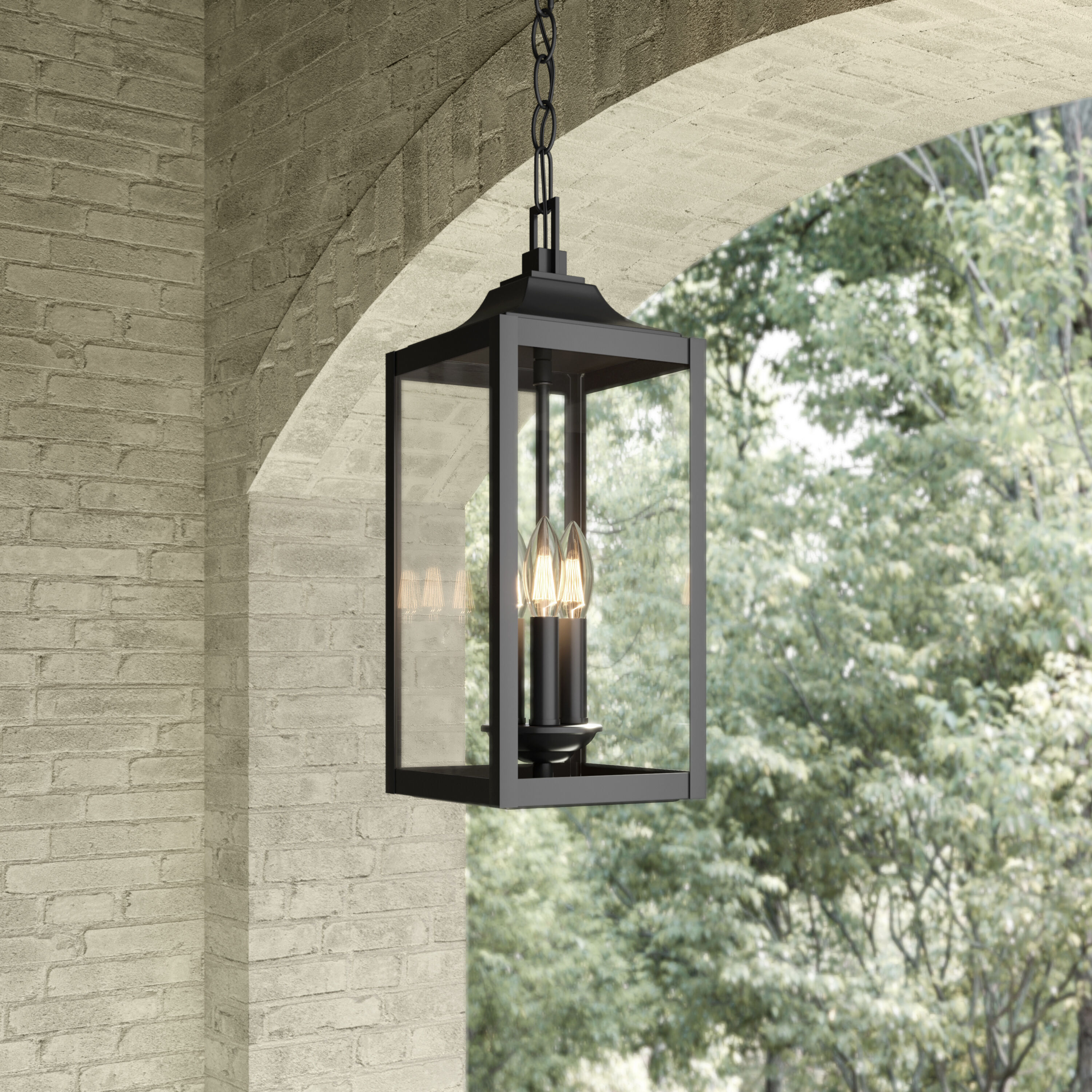 Halston 3 Light 7.25 inch Powder Coated Black Outdoor Hanging Lantern